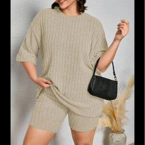 Plus Drop Shoulder Tee & Biker Shorts Set